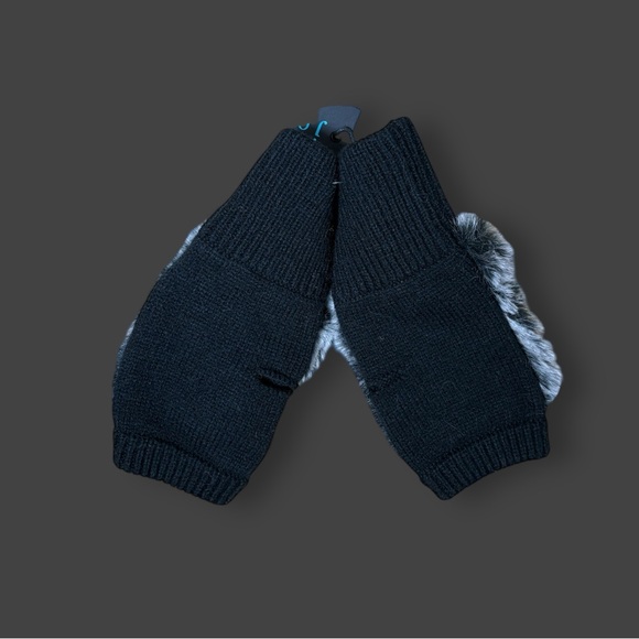 Jocelyn Women’s Black & White Fur Knit Fingerless Gloves Sz OS - Picture 9 of 13